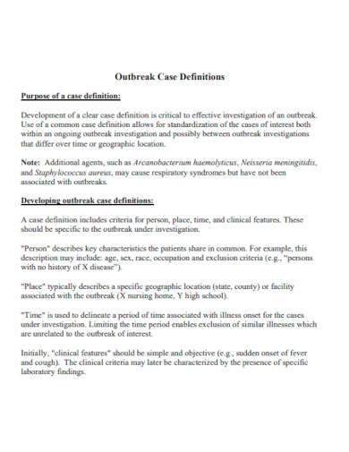 Outbreak Case Definition
