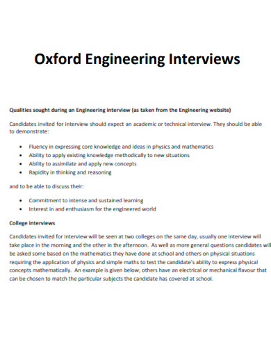 Oxford Engineering Interview Questions