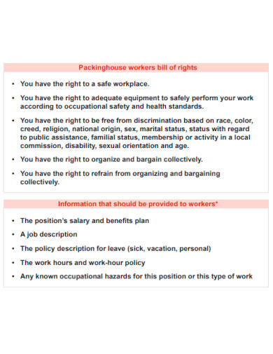 Packinghouse workers bill of rights
