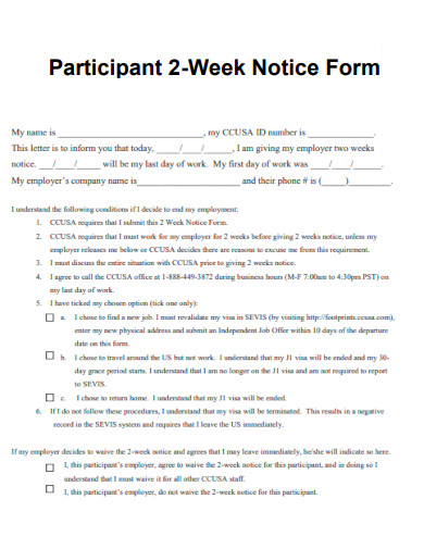 Participant 2 Week Notice Form