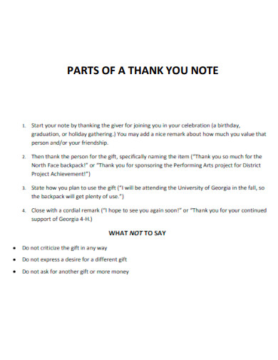 Parts of Thank You Notes