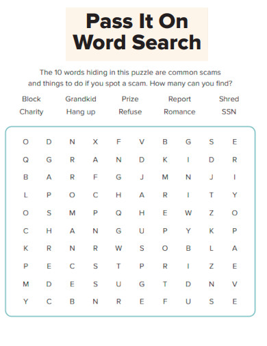 Pass It On Word Search