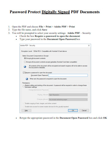 Password Protect of Digitally Signed PDF Documents