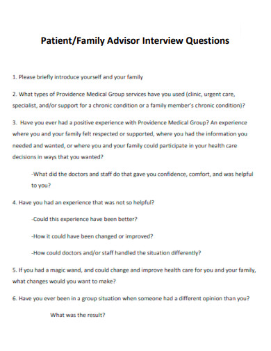 Patient Family Advisor Interview Questions