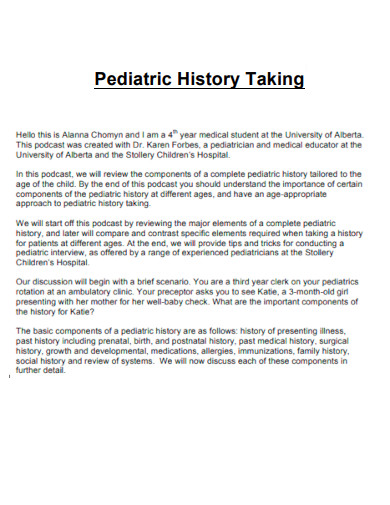 Pediatric History Taking