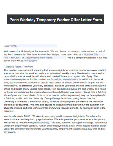 Penn Workday Temporary Worker Offer Letter Form