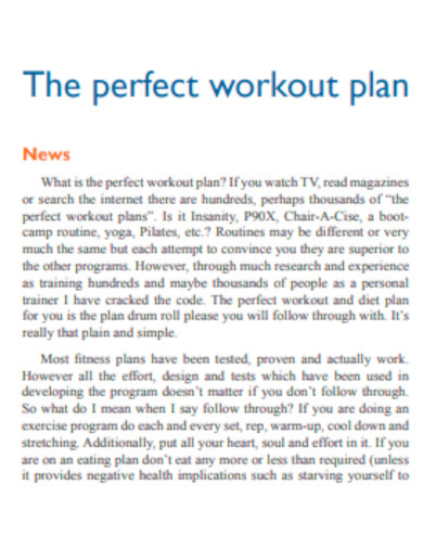 Perfect Workout Plan News