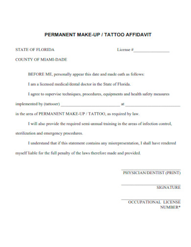 Permanent Makeup Tattoo Affidavit