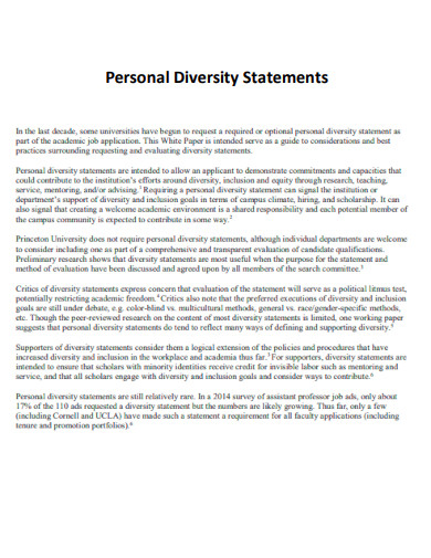 Personal Diversity Statement