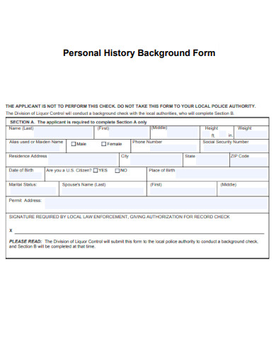 Personal History Background Form