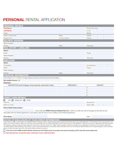 Personal Rental Application