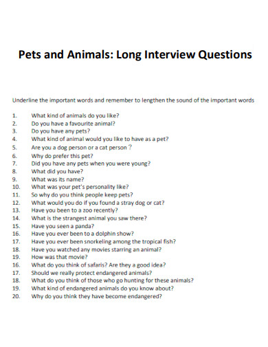 Pets and Animals Long Interview Questions