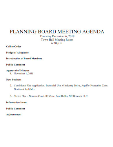 Planning Board Meeting Agenda
