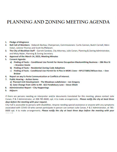 Planning and Zoning Meeting Agenda