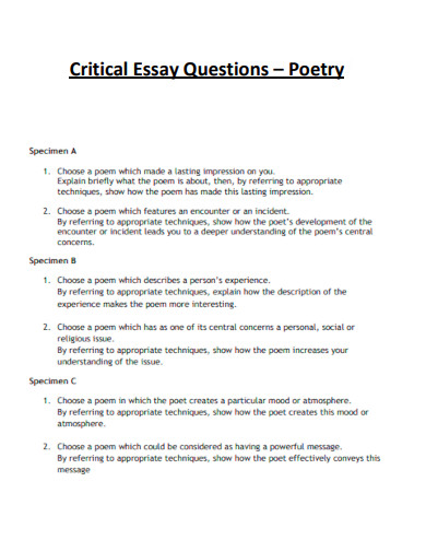 Poetry Critical Essay Questions 