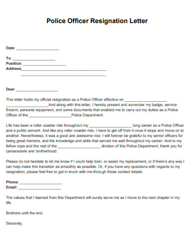 Police Officer Resignation Letter