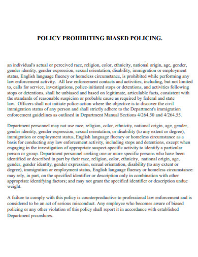 Policy Prohibiting Biases Policing