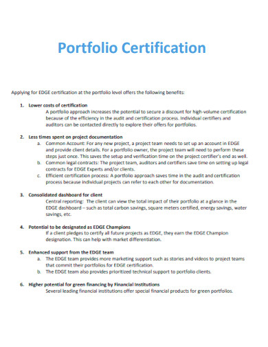Portfolio Certification