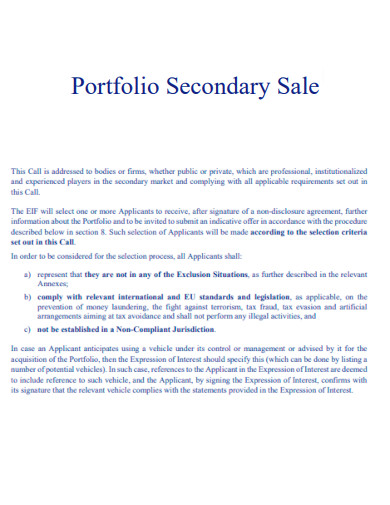 Portfolio Secondary Sale