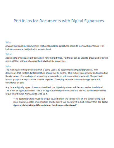 Portfolios Documents with Digital Signatures
