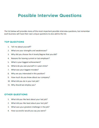 Possible Interview Questions
