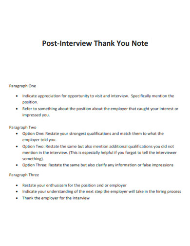 Post Interview Thank You Note