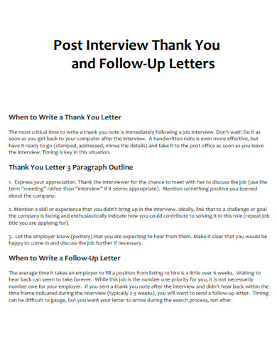 Post Interview Thank You and Follow Up Letters