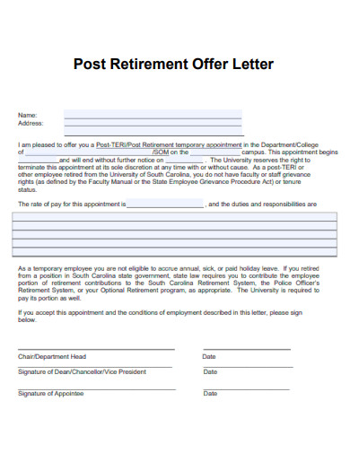 Post Retirement Offer Letter