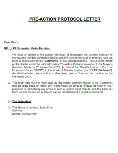 Pre Action Protocol Letter