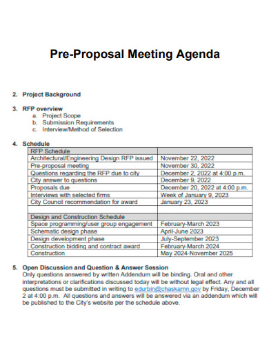 Pre Proposal Meeting Agenda