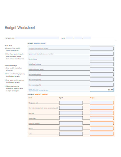 Prepared Budget Worksheet