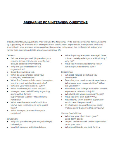 Preparing Interview Questions
