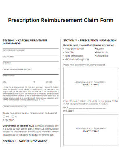 Prescription Reimbursement Claim Form