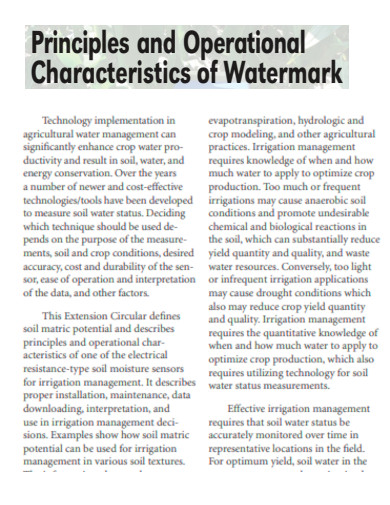 Principal Operational Characteristics of Watermark