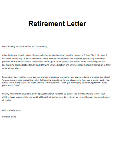 Principal Retirement Letter