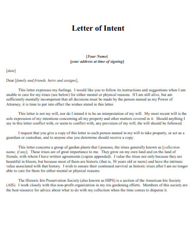 Printable Letter of Intent