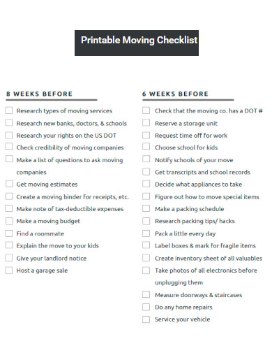 Printable Moving Packing Checklist