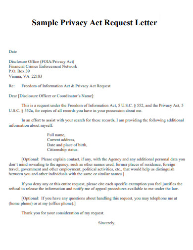 Privacy Act Request Letter