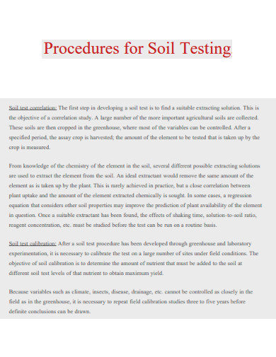 Procedures for Soil Testing