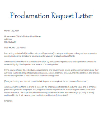 Proclamation Request Letter