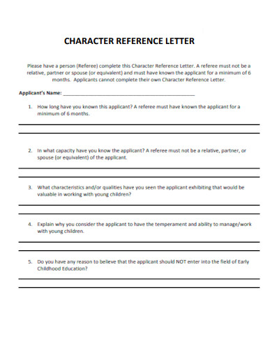 Professional Character Reference Letter