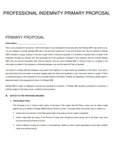Professional Indemnity Primary Proposal