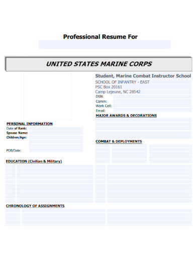 Professional Resume For Marine Corps