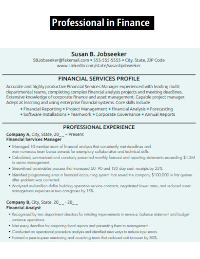 Professional in Finance Resume