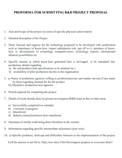 Proforma for Submitting R and D Project Proposal