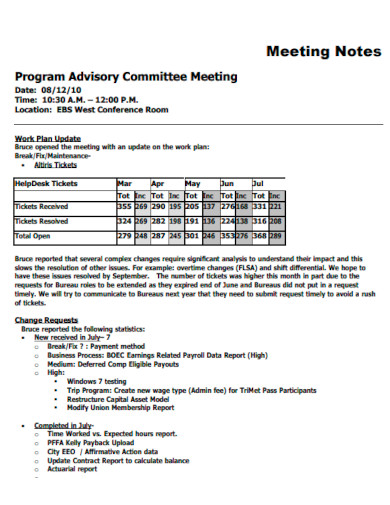 Program Advisory Committee Meeting Notes