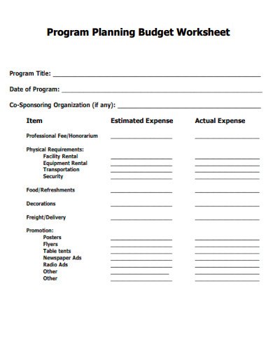 Program Planning Budget Worksheet