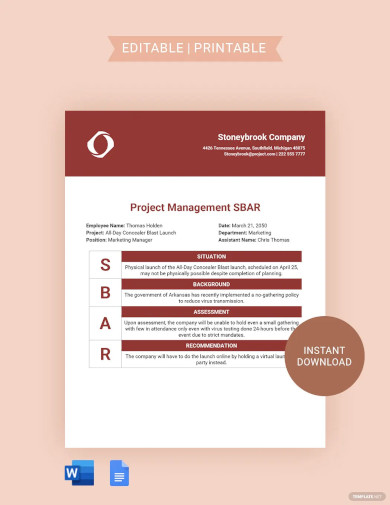 Project Management SBAR Template
