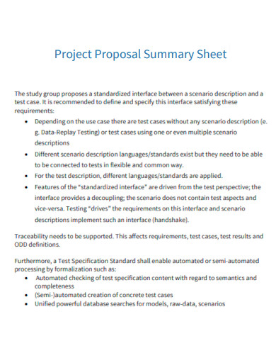 Project Proposal Summary Sheet