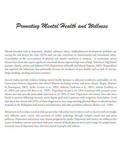 Promoting Mental Health and Wellness